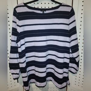 Talbots Navy and Lavender Striped 3/4 Sleeve Knit Top XLP